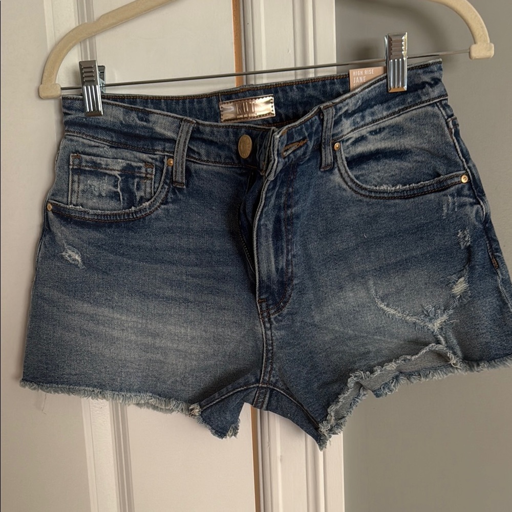 Kut from the Kloth Distressed Midwash Denim Shorts - Blue